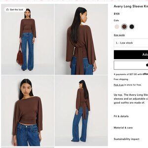 Reformation Avery Long Sleeve Knit Top Brown - Size L